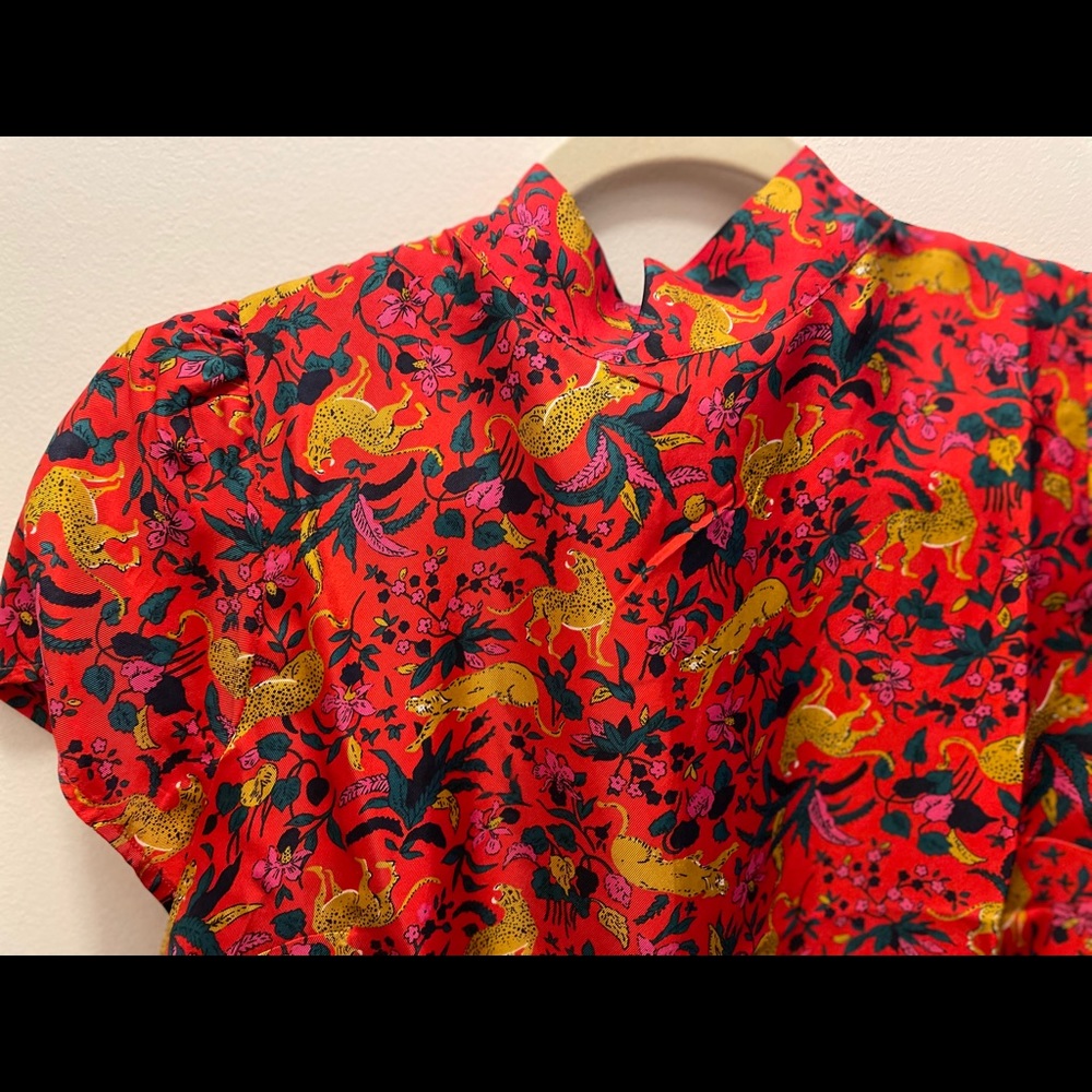 J Crew tie-neck blouse S, fabulous cat print!